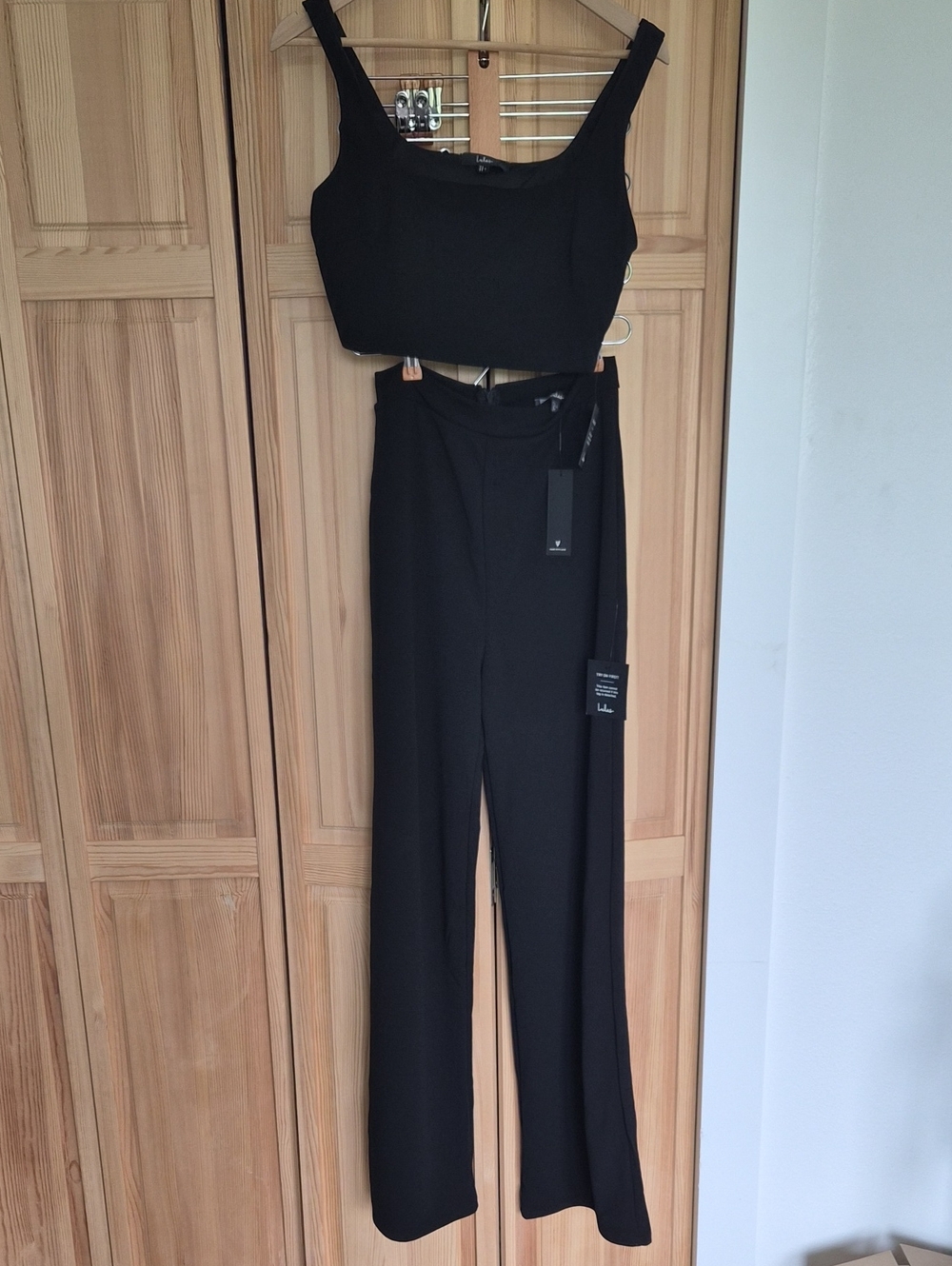 Lulu's Black High-Waist Wide-Leg Pants with Matching Crop Top